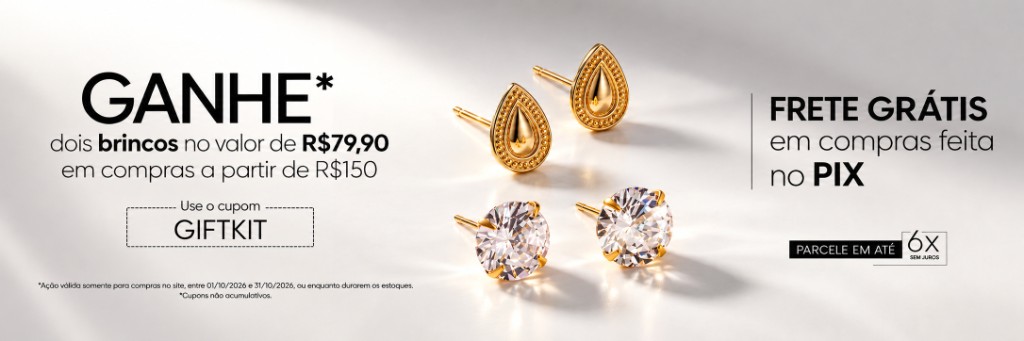 Ganhe dois brincos no valor de R$ 79,90 em compras a partir de R$ 150 — cupom GIFTKIT